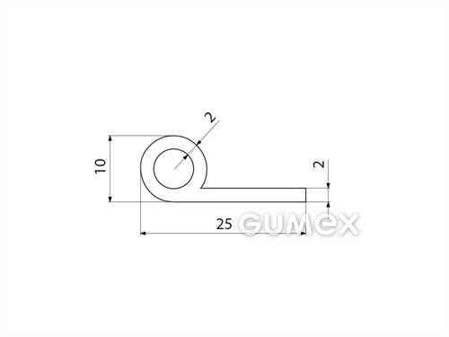 "P" Silikonprofil mit Loch, 25x10/2mm, 50°ShA, -60°C/+180°C, weiß, 